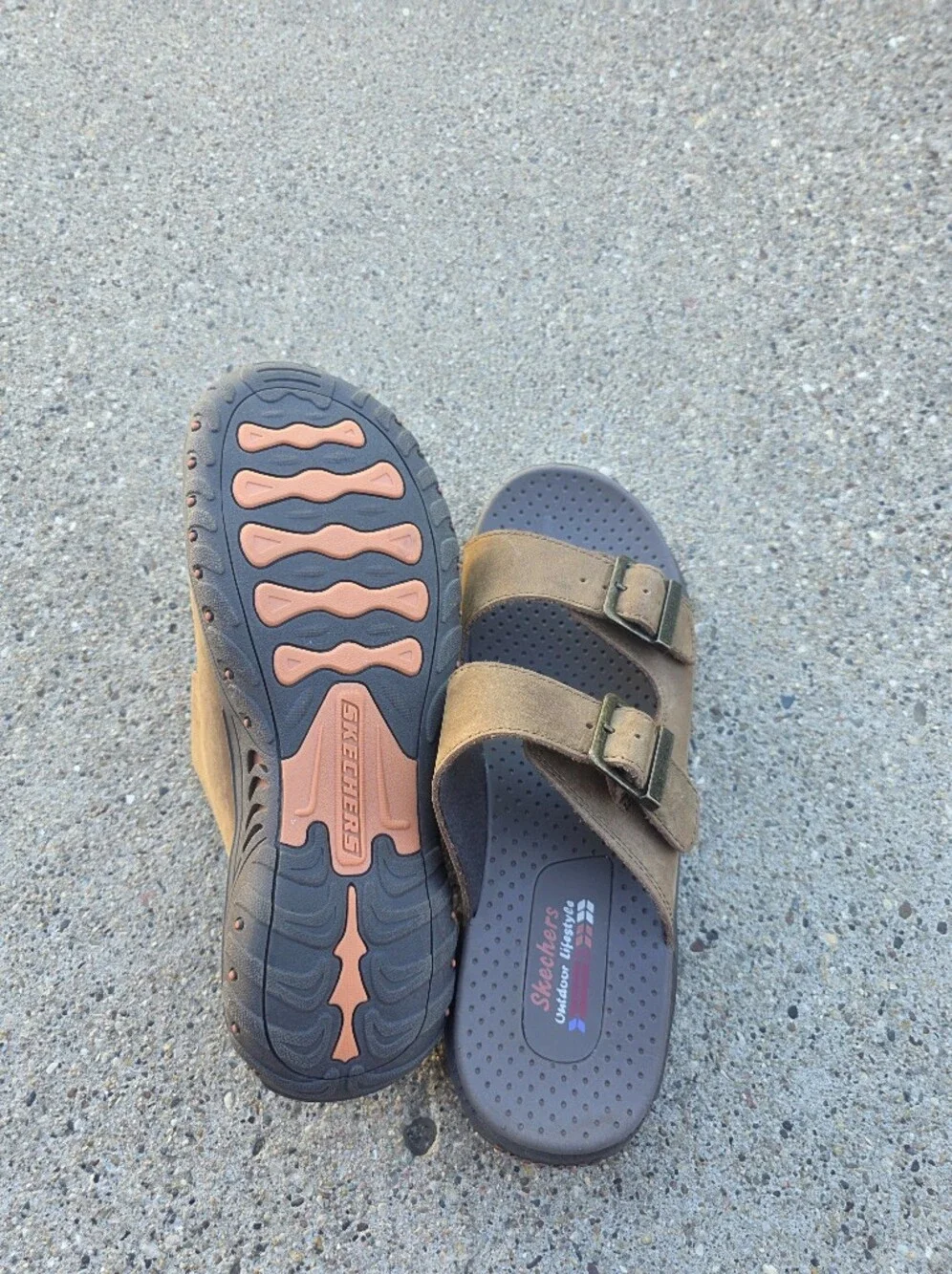 Skechers Leather Dual-Buckle Slide Sandals Women 8.5